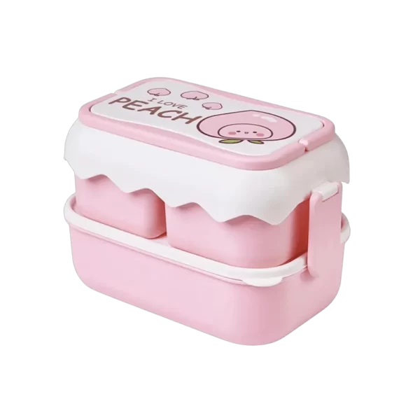 Peach 3 Compartment Double Layer Lunch Box