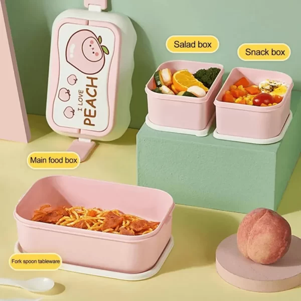 Peach 3 Compartment Double Layer Lunch Box1