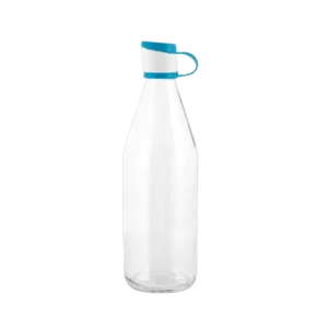 Transparent 1L Glass Bottle with Blue Lid