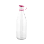 Transparent 1L Glass Bottle with Pink Lid