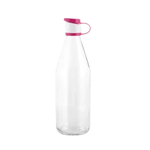 Transparent 1L Glass Bottle with Pink Lid