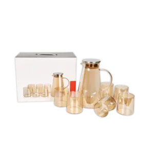 Transparent 7Pcs Smooth Golden Glass Carafe with Cups