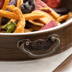 Wooden 35cm Brown Tray with Metallic Handles1