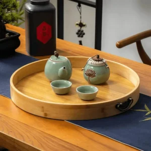 Wooden 40cm Tray with Metallic Handles1