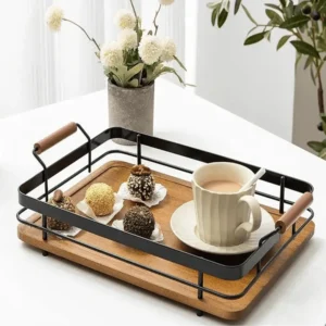 Wooden 40x30cm Tray with Black Metallic Frame1
