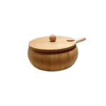 Wooden Small Sugar Bowl with Lid & Spoon