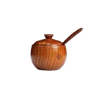 Wooen 8x9cm Round Sugar Bowl with Lid & Spoon