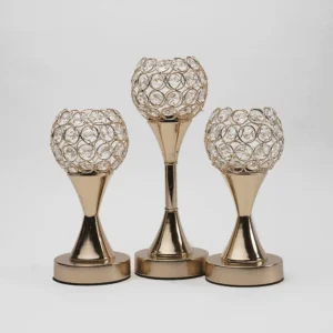 Décor Golden 3 Pcs Round Crystal Candle Holder Set