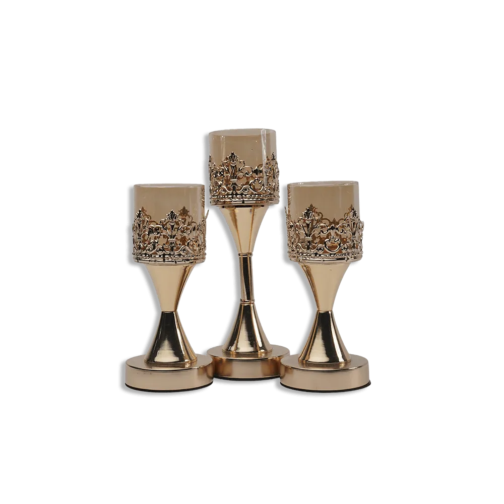 Décor-Golden-Transparent-3Pcs-Candle-Holder-Set