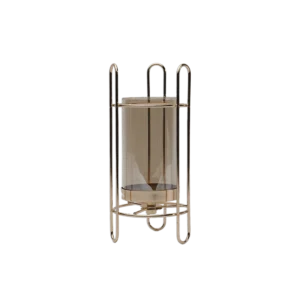 Décor Medium Golden Glass Candle Holder with Iron Stand