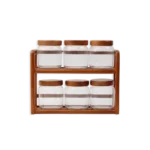 Momaz 6Pcs Spice Jar Set with 2-Tier Wooden Stand