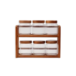 Momaz 6pcs Spice Jar Set With 2 Tier Wooden Stand