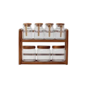 Momaz 7Pcs Spice Jars Set with Wooden Spoons & 2-Tier Stand