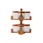 Momaz 8Pcs Spice Jar Set with 2-Tier Round Wooden Stand