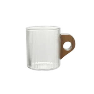 Transparent Ribbed Mug with Wooden Handle