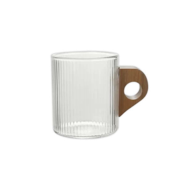 Transparent Ribbed Mug With Wooden Handle