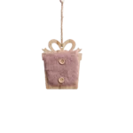 Christmas Pink Furry Wooden Gift Box Ornament