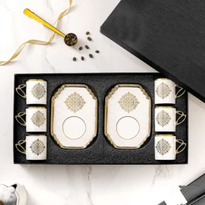 Momaz 12Pcs Mandela Design Coffee Cups Set with Rectangular Dishes1