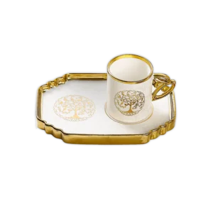 Momaz 6Pcs Tree Design Coffee Cups Set with Rectangular Dishes