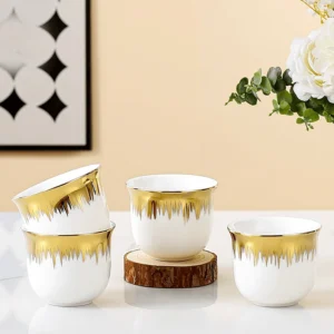 Momaz 12Pcs White & Gold Handless Porcelain Coffee Cups1