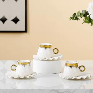 Momaz 12Pcs White & Gold Porcelain Coffee Cups Set with Wavy Dishes1