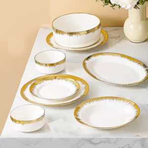Momaz 26Pcs White & Gold Porcelain Dinner Set1