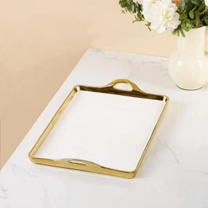 Momaz 42x26cm White & Gold Porcelain Serving Tray1
