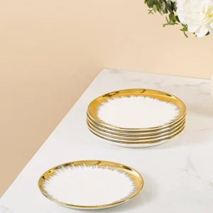 Momaz 6Pcs Porcelain White & Gold Cake Plates Set1