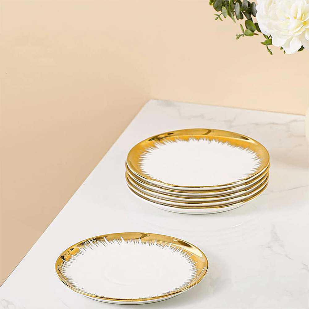 Momaz-6Pcs-Porcelain-White-&-Gold-Cake-Plates-Set1