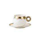 Momaz 6Pcs Porcelain White & Gold Tea Cups with Dishes