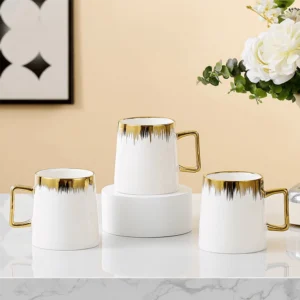 Momaz 6Pcs White & Gold Porcelain Mugs Set1