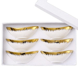 Momaz 6Pcs White & Gold Porcelain Oval Nuts Bowls Set