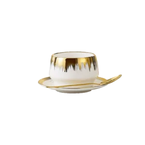 Momaz 6Pcs White & Gold Porcelain Serving Bowls Set with Dish & Spoon