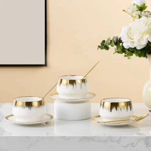 Momaz 6Pcs White & Gold Porcelain Serving Bowls Set with Dish & Spoon1
