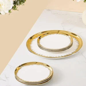 Momaz 7Pcs Porcelain White & Gold Cake Plates Set1
