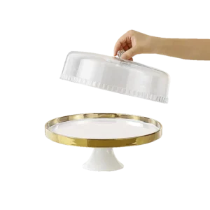 Momaz Porcelain White & Gold Cake Stand with Lid