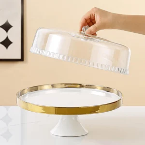 Momaz Porcelain White & Gold Cake Stand with Lid1