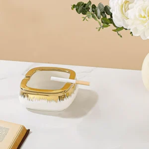 Momaz Small White & Gold Porcelain Squared Ashtray1