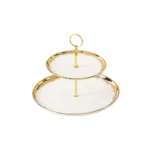 Momaz White & Gold Porcelain 2-Tier Serving Stand