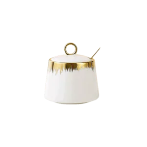 Momaz White & Gold Porcelain Sugar Bowl