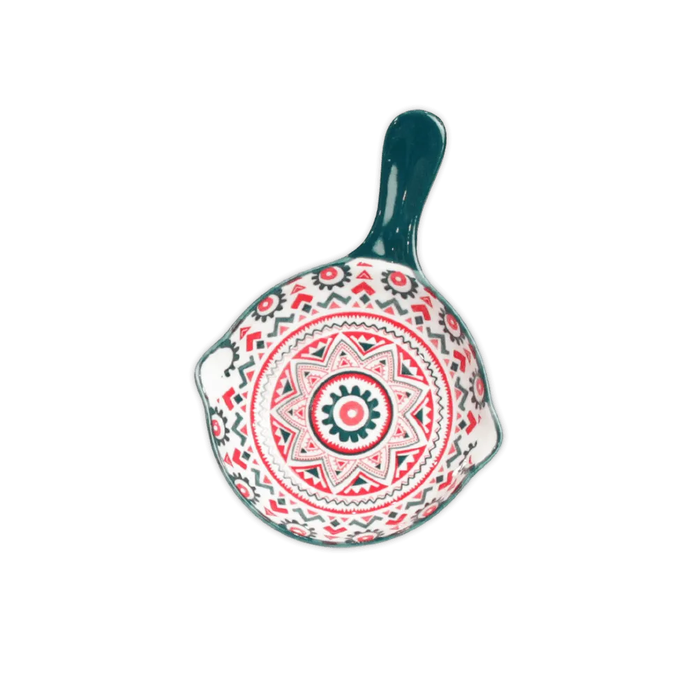 Porcelain-15x10cm-Green-Mandela-Design-Round-Sauce-Bowl-With-Handle