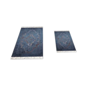 Turkish 2Pcs Artistic Blue Design Carpet Set