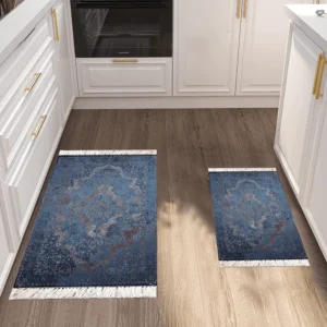 Turkish 2Pcs Artistic Blue Design Carpet Set1