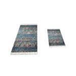 Turkish 2Pcs Beige & Blue Carpet Set