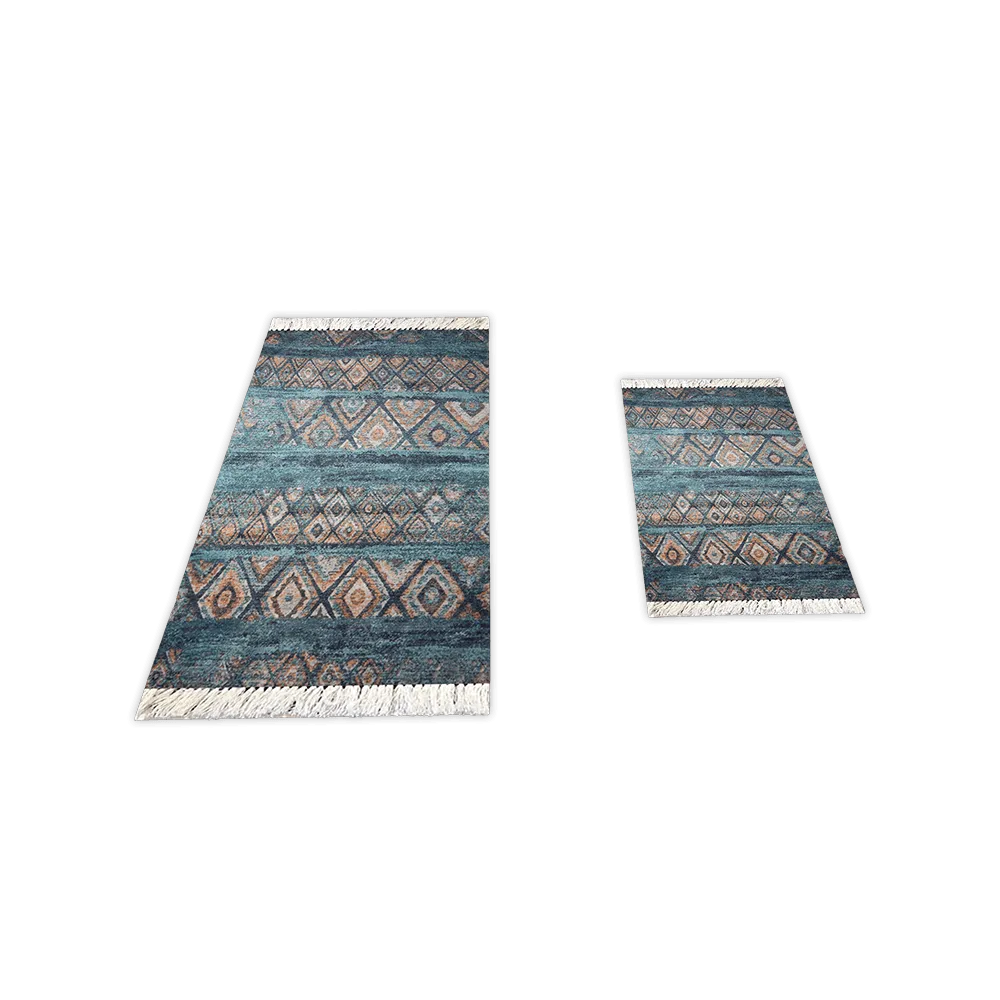Turkish-2Pcs-Beige-&-Blue-Carpet-Set