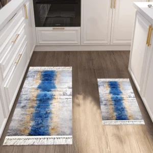 Turkish 2Pcs Blue & Grey Carpet Set1