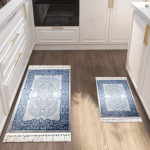 Turkish 2Pcs Blue & Grey Designed Carpet Set1