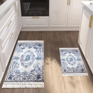 Turkish 2Pcs Blue & White Designed Carpet Set1