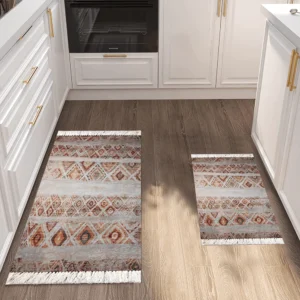 Turkish 2Pcs Brown & Beige Patterned Carpet Set1