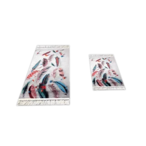 Turkish 2Pcs Colored Feathers Designed Carpet Set